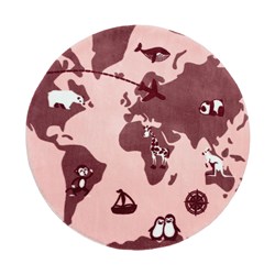 Tapete Quarto Infantil Mapa Mundi Rosa Redondo - 1,30 diam