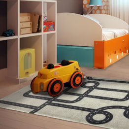 Tapete Quarto Infantil Menino Pista Carros Cinza Claro